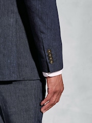 Brook Taverner Blue Linen Blend Mixer Suit Jacket - Image 5 of 6