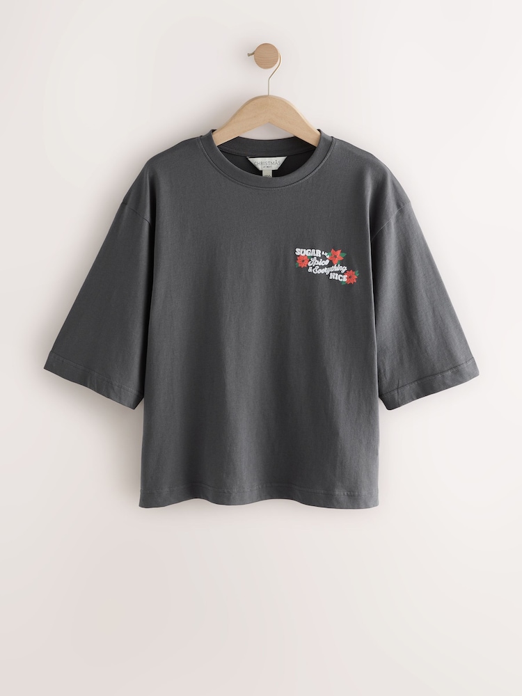 Grey Sugar and Spice Graphic Slogan Short Sleeve T-Shirt - Image 1 of 4