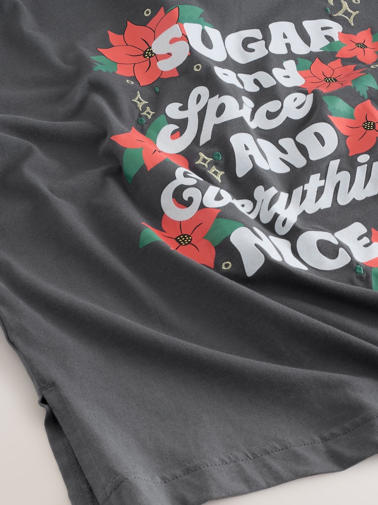Grey Sugar and Spice Graphic Slogan Short Sleeve T-Shirt - Image 4 of 4