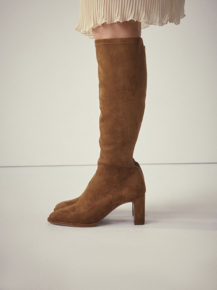 Tan Brown Extra Wide Fit Forever Comfort® Round Toe Knee High Sock Boots - Image 1 of 3