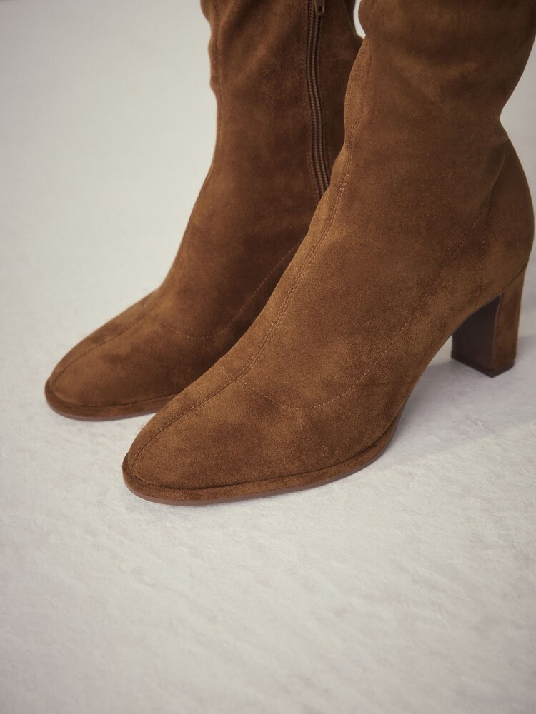 Tan Brown Extra Wide Fit Forever Comfort® Round Toe Knee High Sock Boots - Image 2 of 3