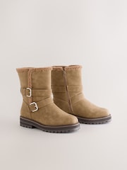 Tan Brown Extra Wide Fit Forever Comfort® Double Buckle Faux Fur Lined Ankle Boots - Image 2 of 5