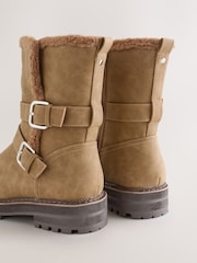 Tan Brown Extra Wide Fit Forever Comfort® Double Buckle Faux Fur Lined Ankle Boots - Image 3 of 5