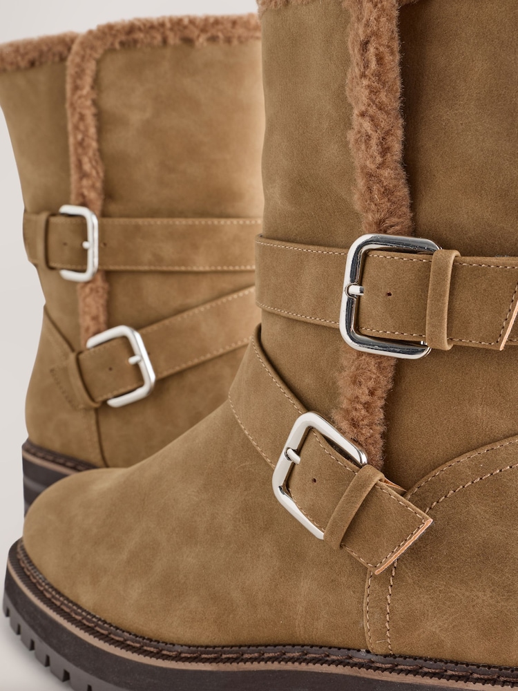 Tan Brown Extra Wide Fit Forever Comfort® Double Buckle Faux Fur Lined Ankle Boots - Image 5 of 5 Tan Brown Extra Wide Fit Forever Comfort® Double Buckle Faux Fur Lined Ankle Boots - Image 5 of 5