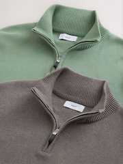 Dark Stone/Sage Green Regular Fit Premium Quarter Zip Jumpers 2 Pack - Image 5 of 10