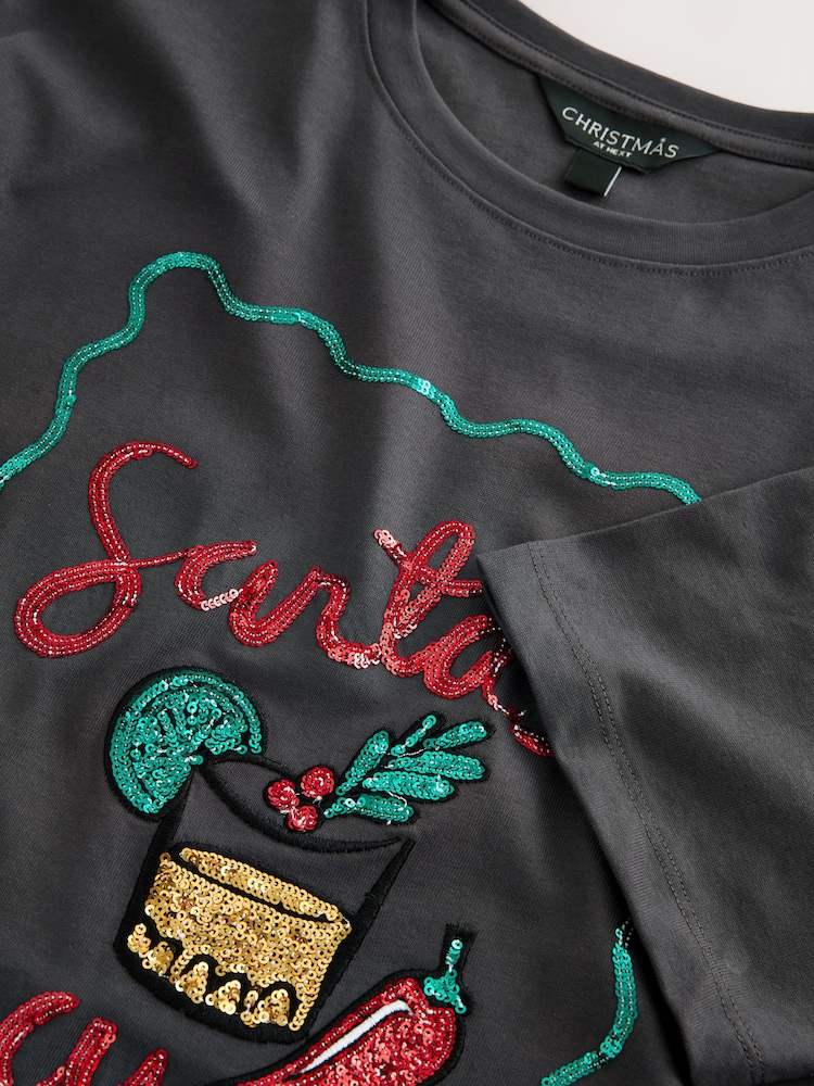 Black Festive Sequin Spicy Margarita Short Sleeve T-Shirt - Image 3 of 3