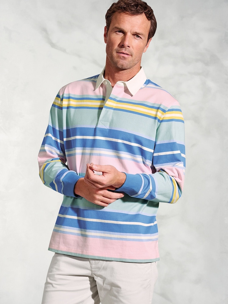 Brook Taverner Blue Irregular Stripe Rugby 100% Cotton Shirt - Image 1 of 3 Brook Taverner Blue Irregular Stripe Rugby 100% Cotton Shirt - Image 1 of 3