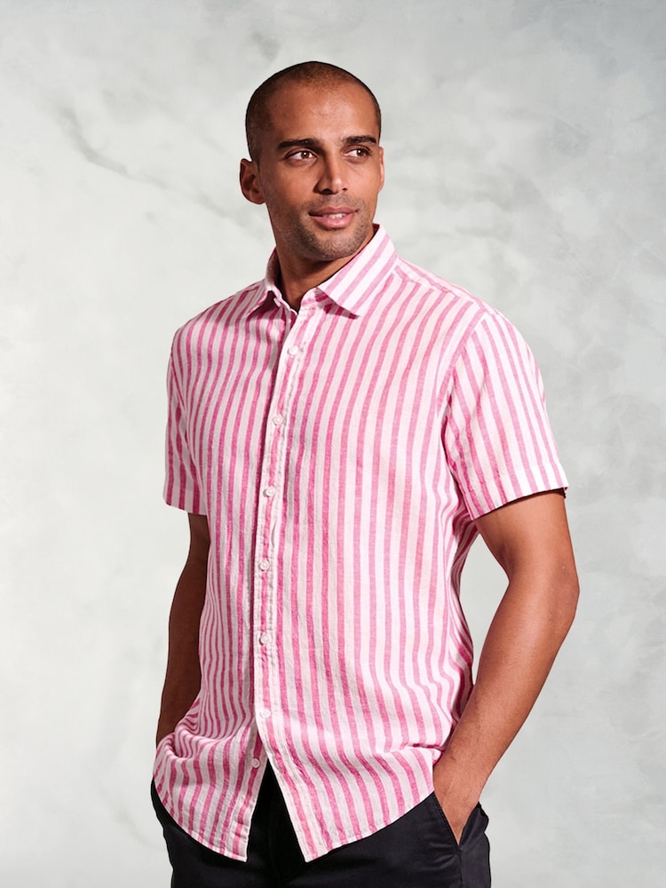 Brook Taverner Pink Pure 100% Linen Shirt - Image 1 of 4 Brook Taverner Pink Pure 100% Linen Shirt - Image 1 of 4