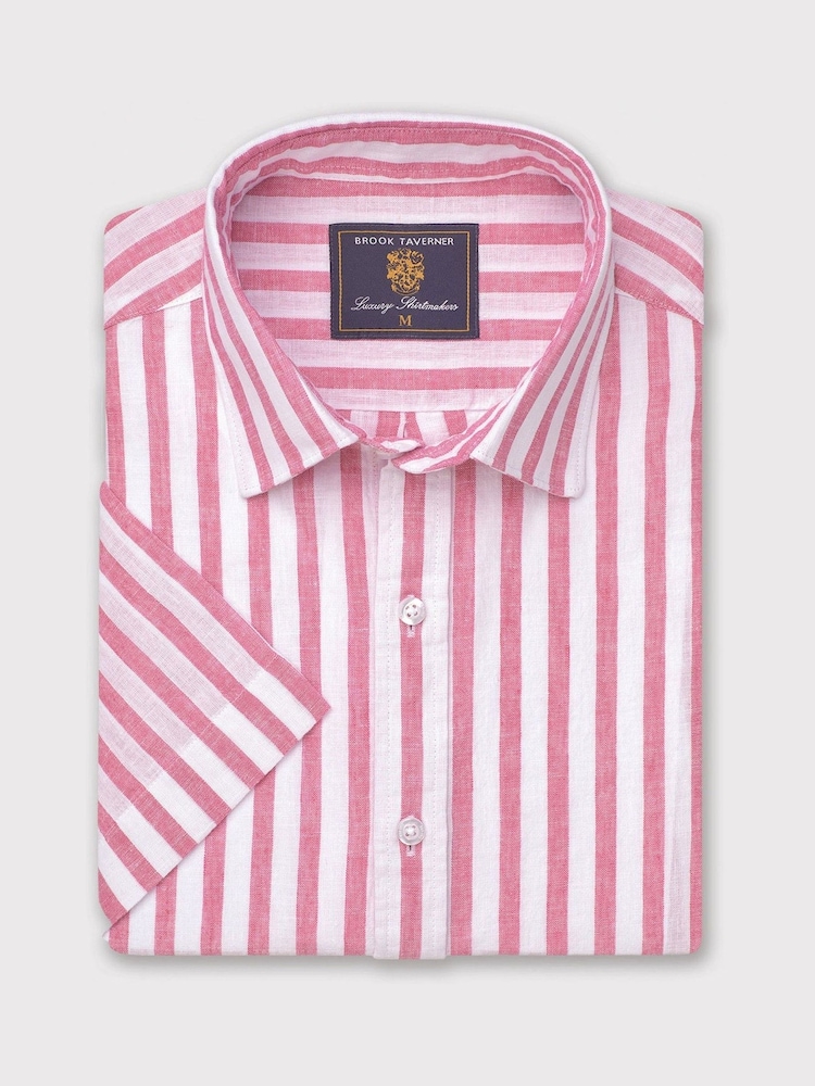 Brook Taverner Pink Pure 100% Linen Shirt - Image 2 of 4