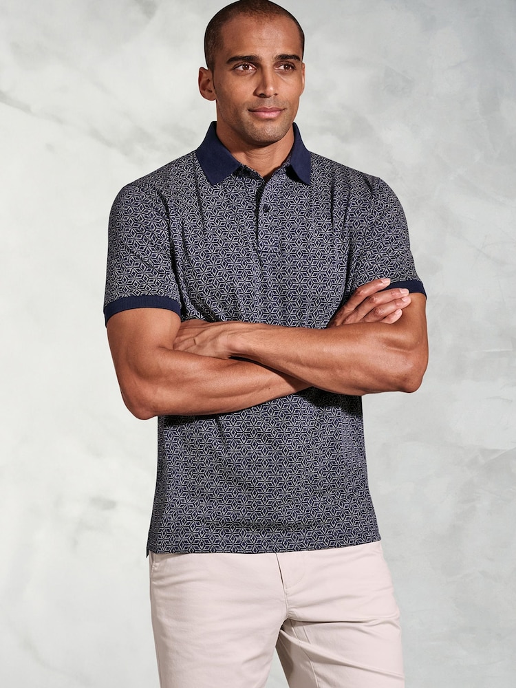 Brook Taverner Geometric Printed 100% Cotton Polo Shirt - صورة 1 من 3