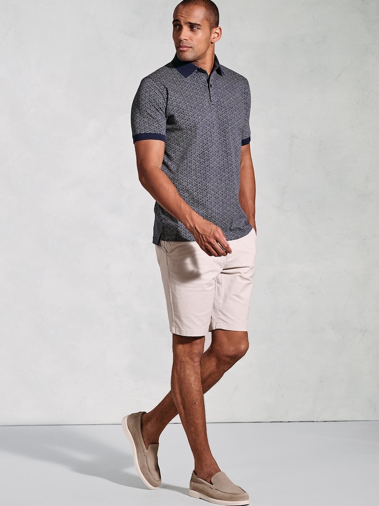 Brook Taverner Geometric Printed 100% Cotton Polo Shirt - صورة 2 من 3