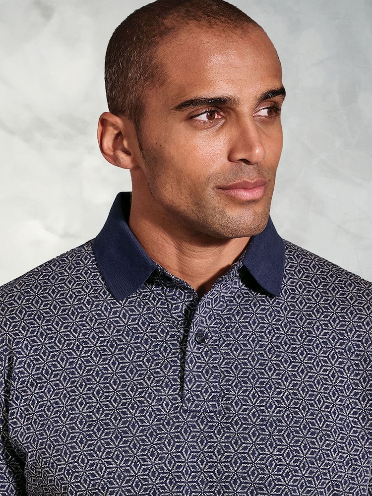 Brook Taverner Geometric Printed 100% Cotton Polo Shirt - صورة 3 من 3