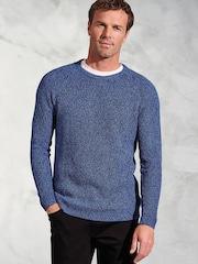 Brook Taverner Blue Melange Waffle Stitch Crew Neck 100% Cotton Jumper - Image 1 of 3