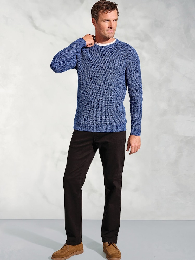 Brook Taverner Blue Melange Waffle Stitch Crew Neck 100% Cotton Jumper - Image 3 of 3