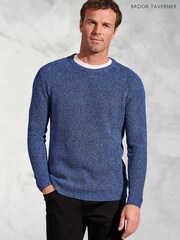Brook Taverner Blue Melange Waffle Stitch Crew Neck 100% Cotton Jumper - Image 1 of 5