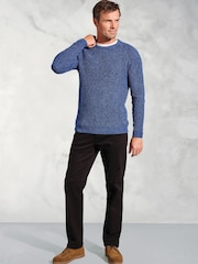 Blau - Brook Taverner Melange Waffle Stitch Crew Neck 100% Cotton Jumper - Bild 3 von 5