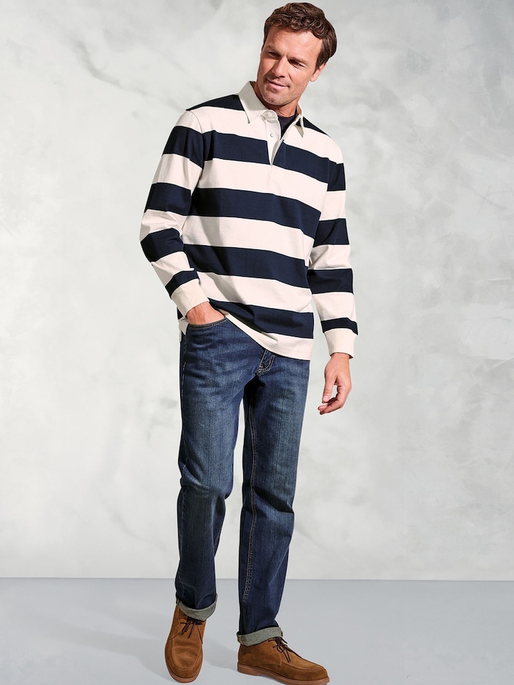 Brook Taverner Blue Hooped Rugby 100% Cotton Shirt - Image 2 of 3