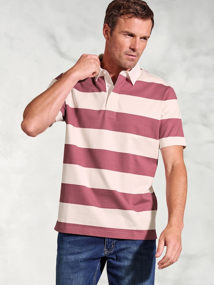 Brook Taverner Pink Hooped Rugby 100% Cotton Shirt - Image 1 of 3