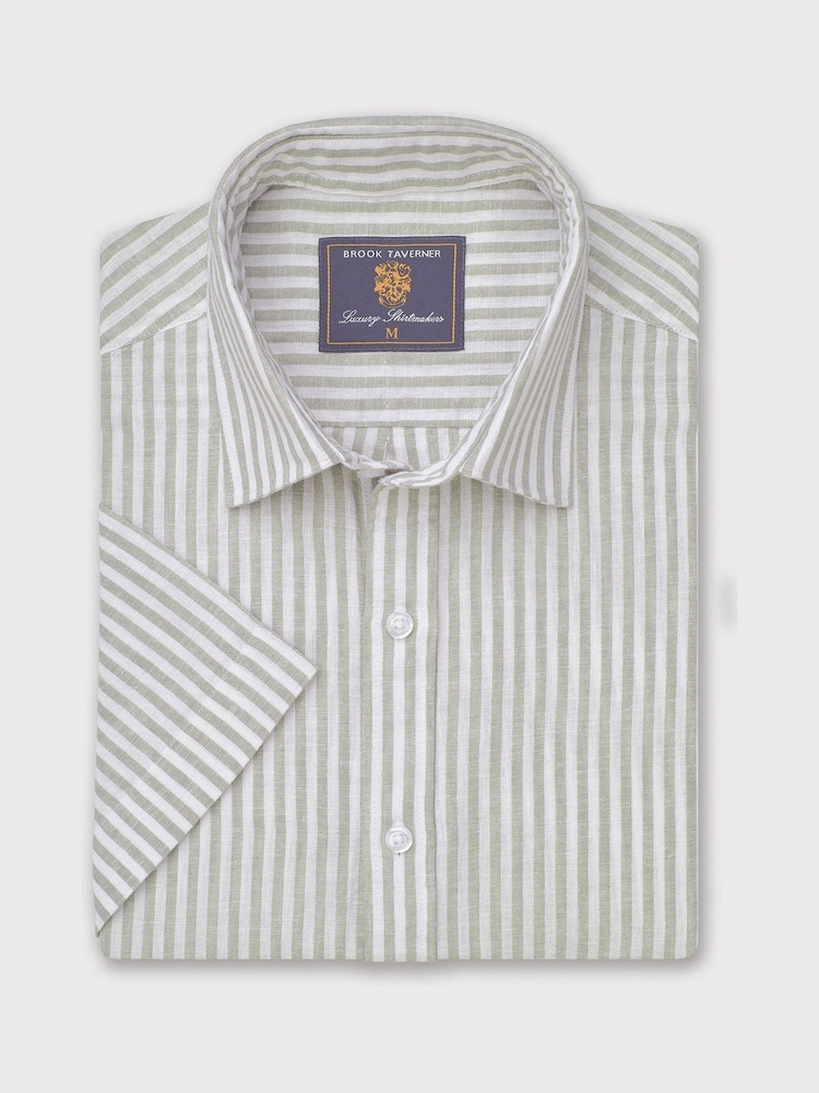 Brook Taverner Green Pure 100% Linen Shirt - Image 2 of 4
