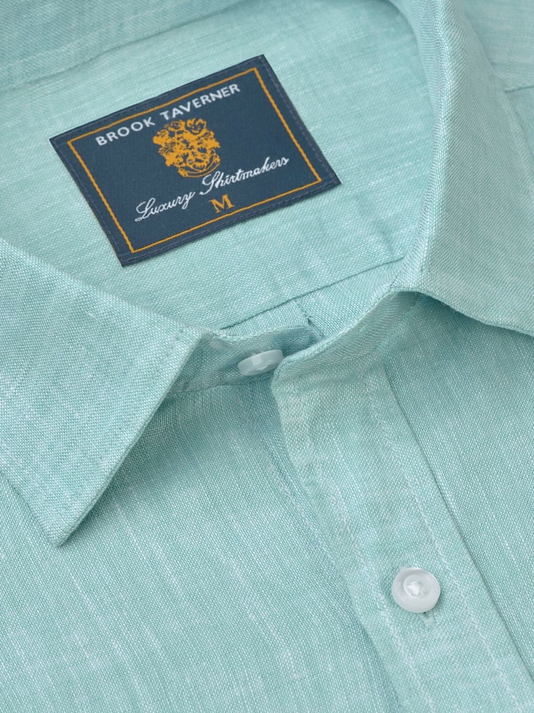 Brook Taverner Green Pure 100% Linen Shirt - Image 2 of 3