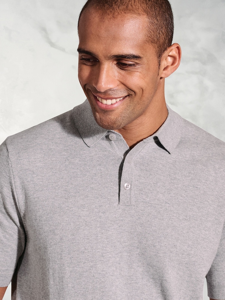 Brook Taverner Knitted Pure 100% Cotton Polo Shirt - Bild 2 von 3