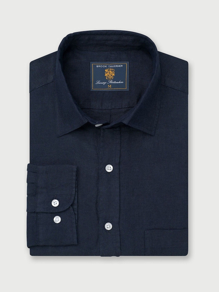 Brook Taverner Blue Pure 100% Linen Shirt - Image 1 of 3