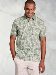 Brook Taverner Leaf Printed 100% Cotton Polo Shirt - صورة 1 من 3