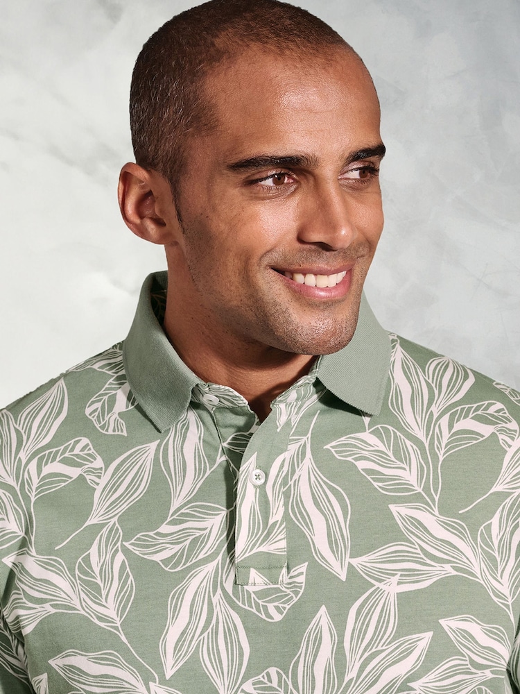Brook Taverner Leaf Printed 100% Cotton Polo Shirt - صورة 3 من 3