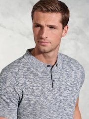 Brook Taverner Blue Light Linen Blend Slub Short Sleeve Polo Shirt - Image 3 of 3
