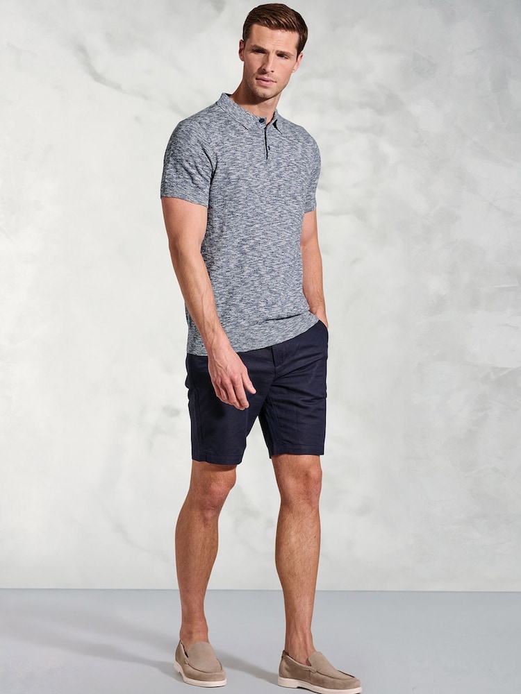 Brook Taverner Blue Light Linen Blend Slub Short Sleeve Polo Shirt - Image 2 of 3