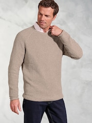 Brook Taverner Natural Melange Waffle Stitch Crew Neck 100% Cotton Jumper - Image 1 of 3