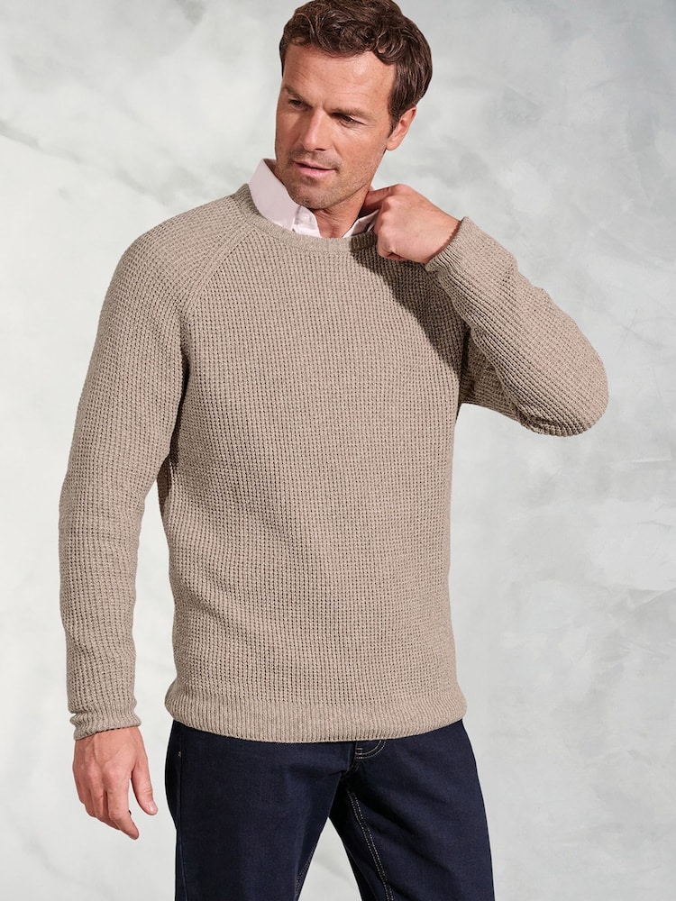 Brook Taverner Natural Melange Waffle Stitch Crew Neck 100% Cotton Jumper - Image 1 of 3