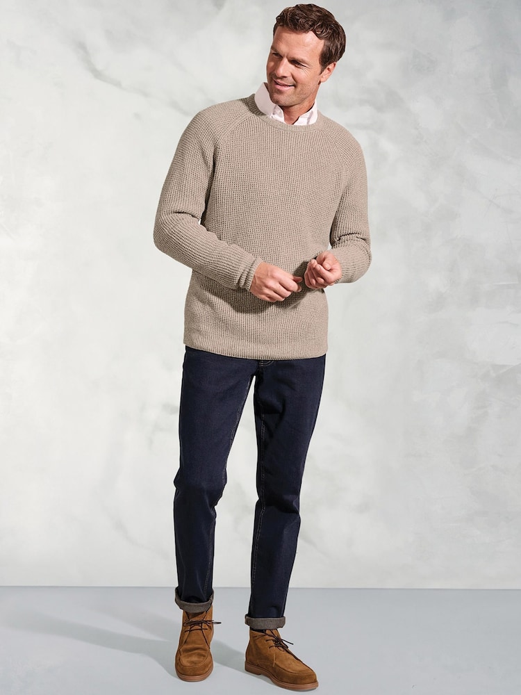 Brook Taverner Natural Melange Waffle Stitch Crew Neck 100% Cotton Jumper - Image 2 of 3