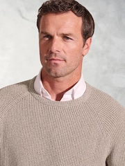 Brook Taverner Natural Melange Waffle Stitch Crew Neck 100% Cotton Jumper - Image 3 of 3