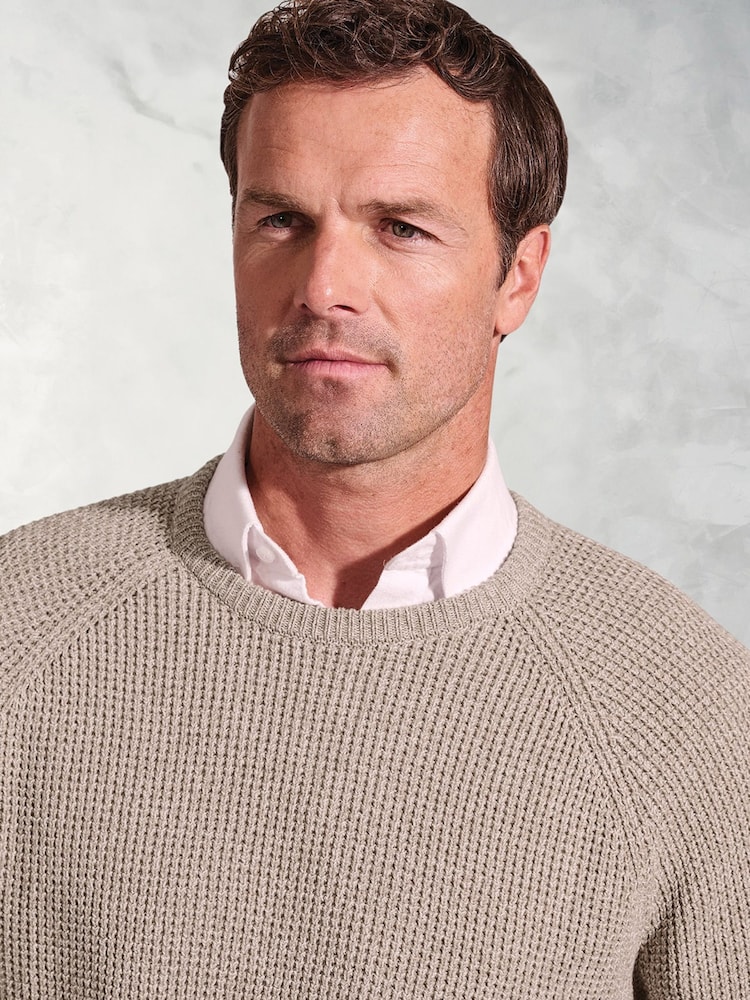 Brook Taverner Natural Melange Waffle Stitch Crew Neck 100% Cotton Jumper - Image 3 of 3