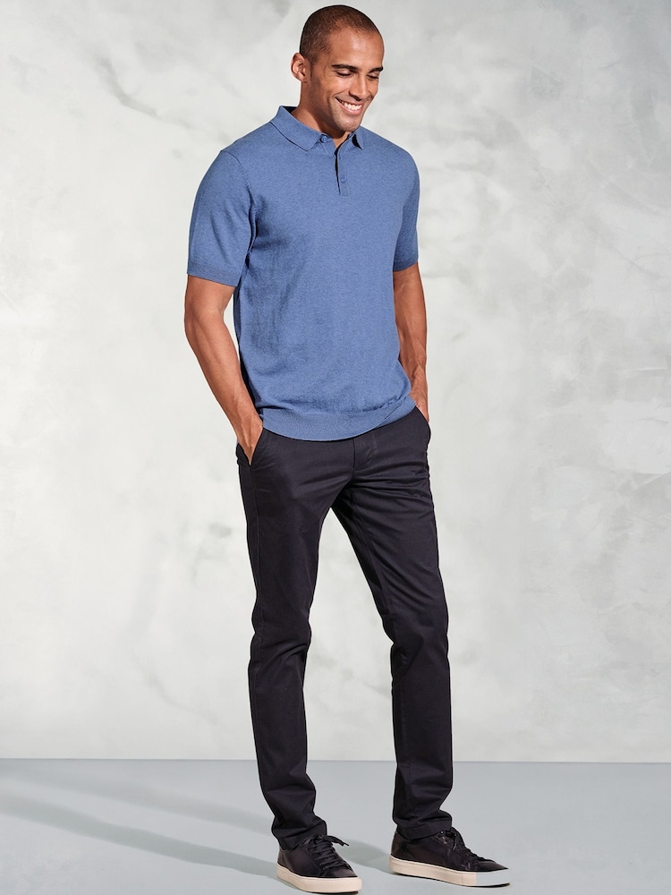 Brook Taverner Blue Knitted Pure 100% Cotton Polo Shirt - Image 2 of 3