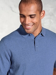 Brook Taverner Blue Knitted Pure 100% Cotton Polo Shirt - Image 3 of 3