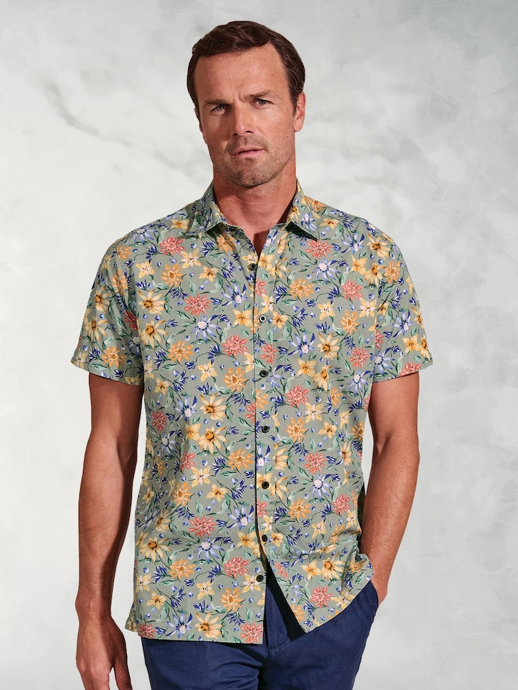 Brook Taverner Green Tropical Print Shirt - Image 1 of 4
