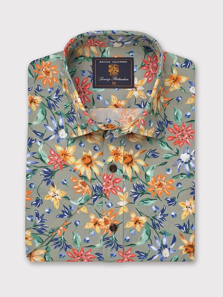 Brook Taverner Green Tropical Print Shirt - Image 2 of 4