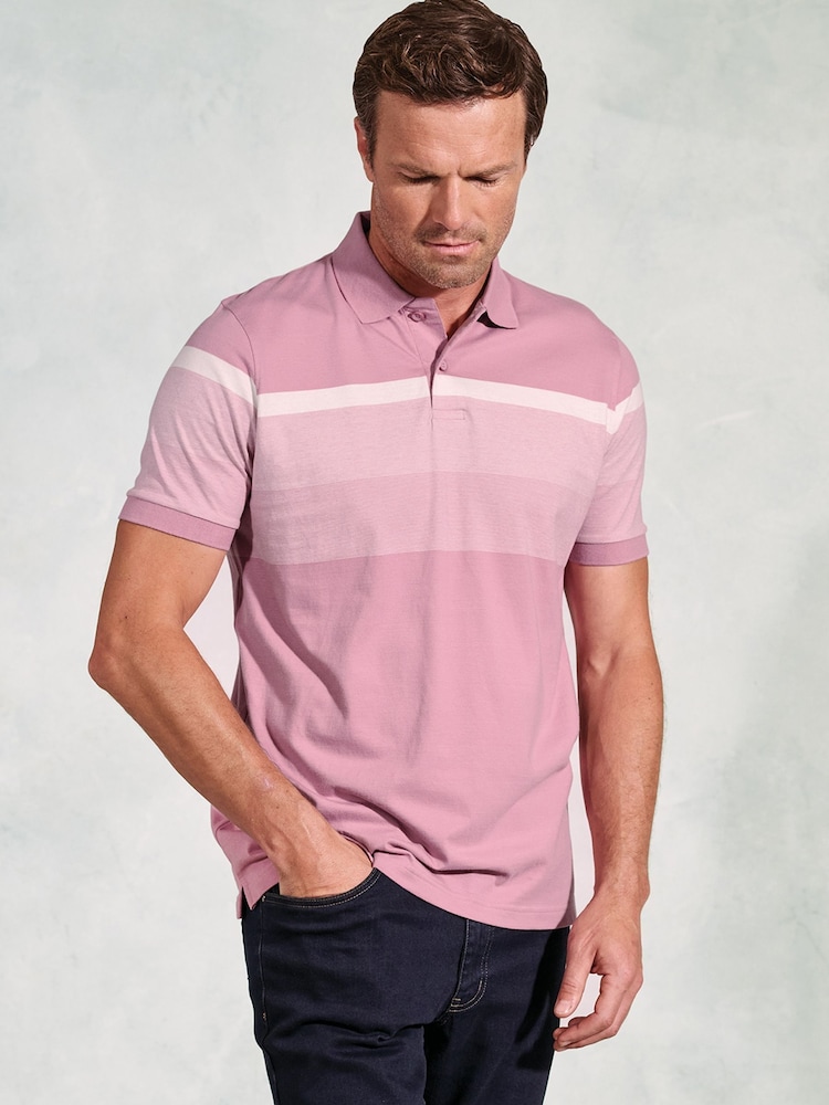 Brook Taverner 100% Cotton Placement Stripe Jersey Polo Shirt - Image 1 of 3