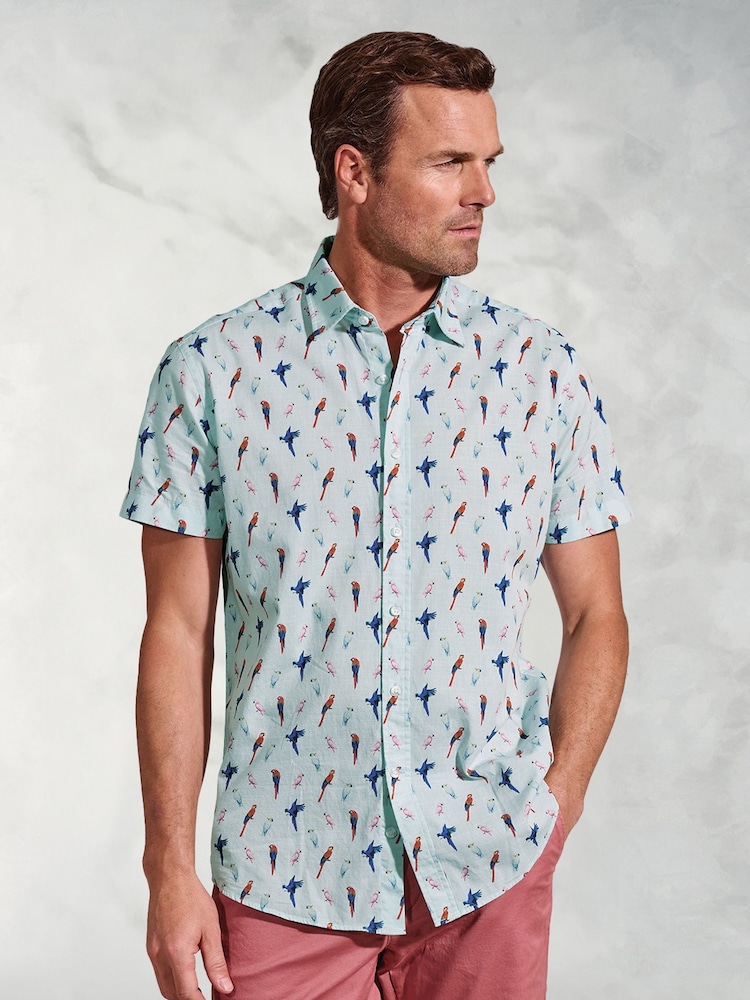 Brook Taverner Green Parrot EOE Print 100% Cotton Shirt - Image 1 of 4