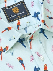 Brook Taverner Green Parrot EOE Print 100% Cotton Shirt - Image 3 of 4