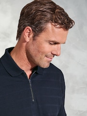 Brook Taverner Popcorn Texture Stripe Zip Neck 100% Cotton Polo Shirt - Bild 3 von 3