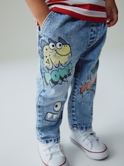 Mid Blue Denim Monster Graffiti Jeans (3mths-7yrs) - Image 1 of 8