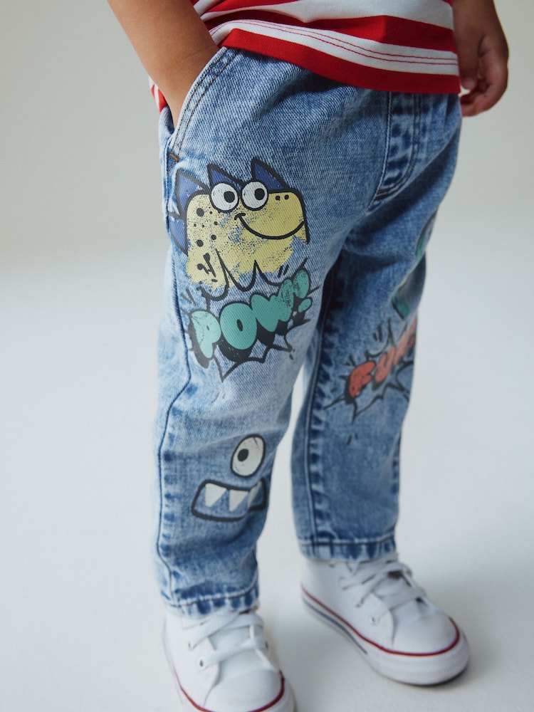 Mid Blue Denim Monster Graffiti Jeans (3mths-7yrs) - Image 1 of 8