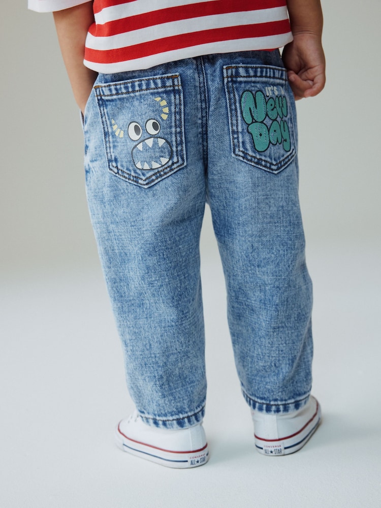 Mid Blue Denim Monster Graffiti Jeans (3mths-7yrs) - Image 2 of 8