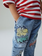 Mid Blue Denim Monster Graffiti Jeans (3mths-7yrs) - Image 3 of 8