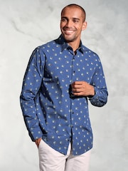 Brook Taverner Blue Swallow Print 100% Cotton Shirt - Image 1 of 4