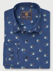 Brook Taverner Blue Swallow Print 100% Cotton Shirt - Image 2 of 4