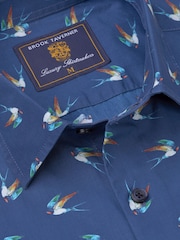 Brook Taverner Blue Swallow Print 100% Cotton Shirt - Image 4 of 4